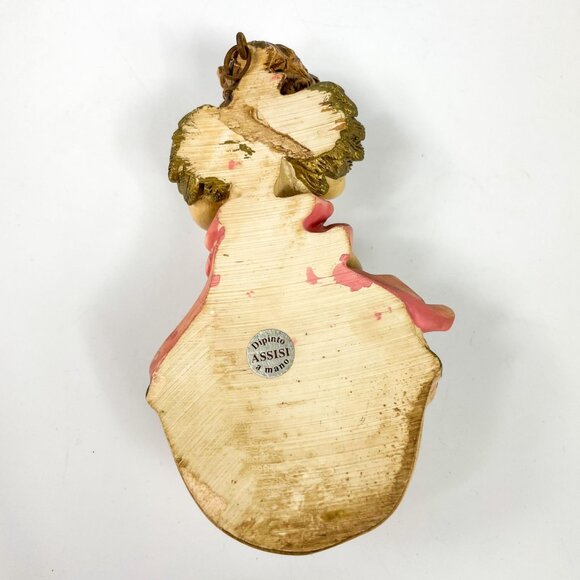 Vintage Assisi Italy Angel Cherub Figurine With Harp Wall Pocket Decor - Picture 3 of 3